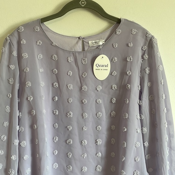 NWT Qearal Lilac Blouse Small Purple Long Sleeve Pom Pom Dots Pullover Loose - Picture 3 of 14